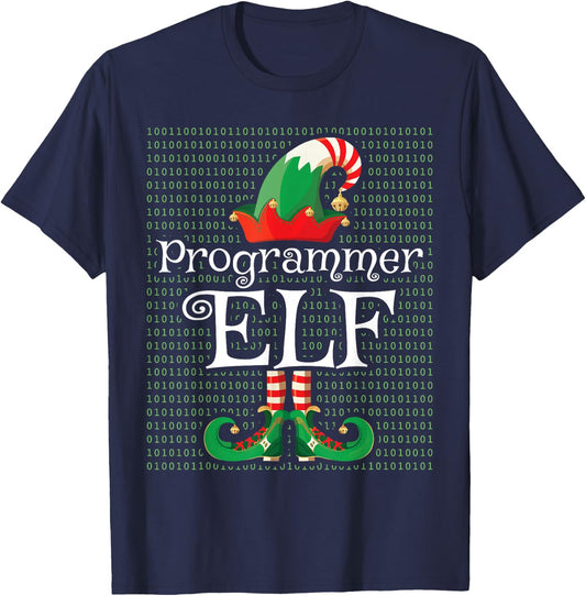 Programmer Elf Shirt Funny Costume Matching Elf Christmas T-Shirt - T-Shirt | Navy