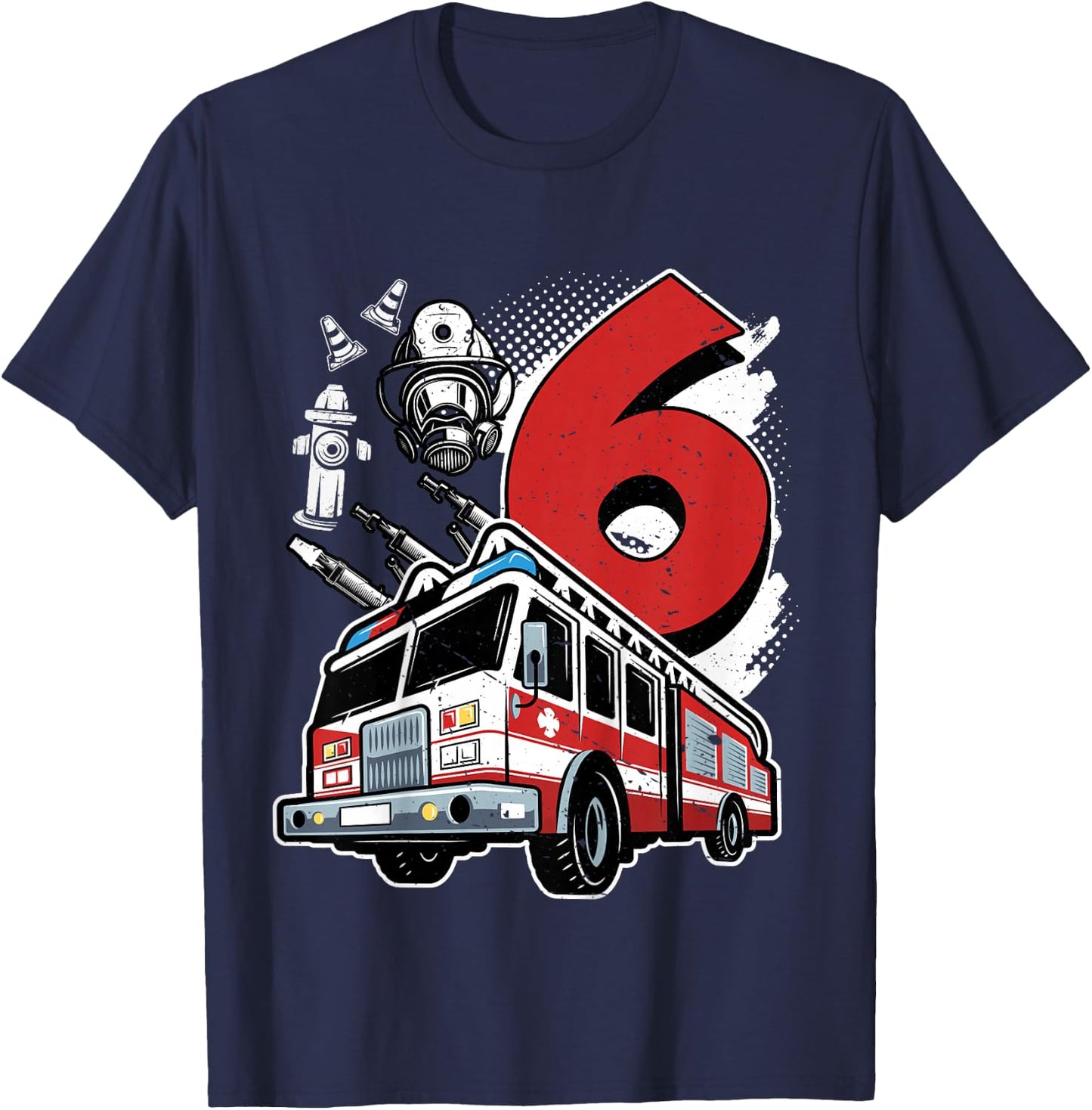 Children's Birthday 6 Years Boy Fire Brigade I'm 6, black T-Shirt - T-Shirt | Navy