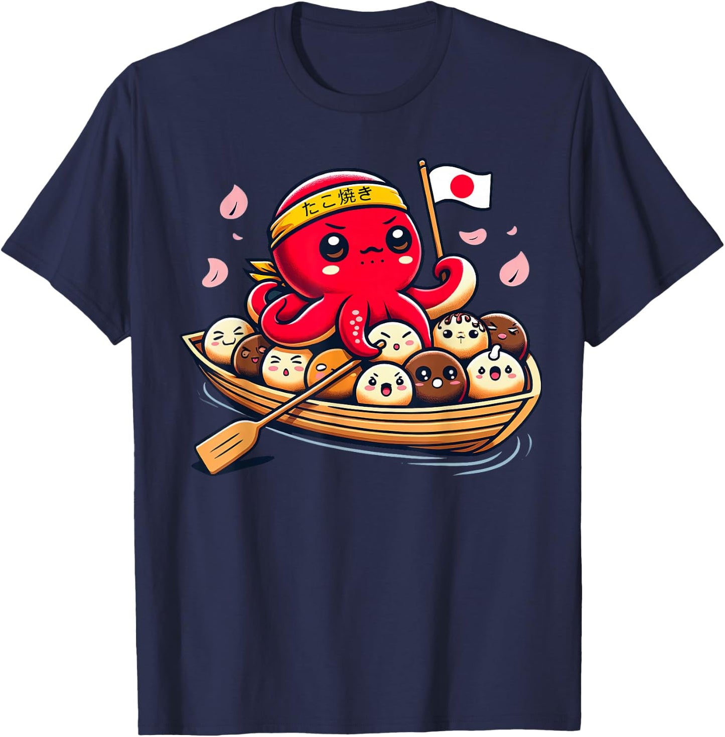 Cute Takoyaki and Octopus Japanese street food T-Shirt - T-Shirt | Navy