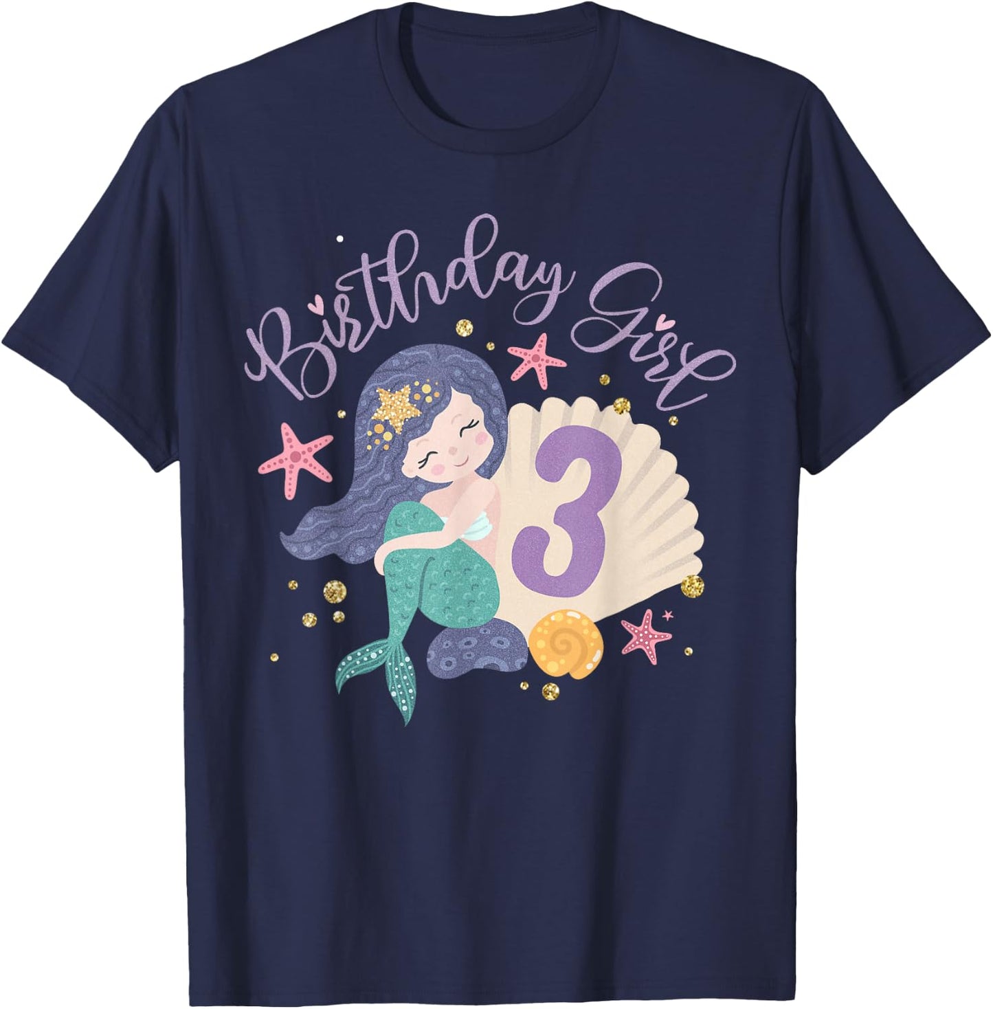 Birthday Girl 3rd Birthday Mermaid Girl 3 Years Old T-Shirt - T-Shirt | Navy