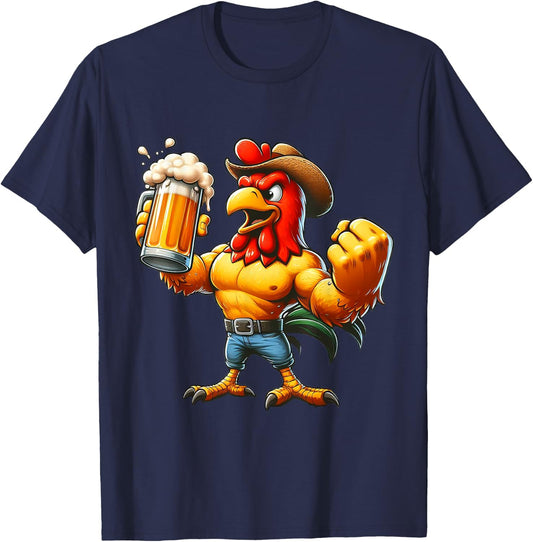 Karate Kick Chicken Beer and Martial Arts Fusion Chickens T-Shirt - T-Shirt | Navy