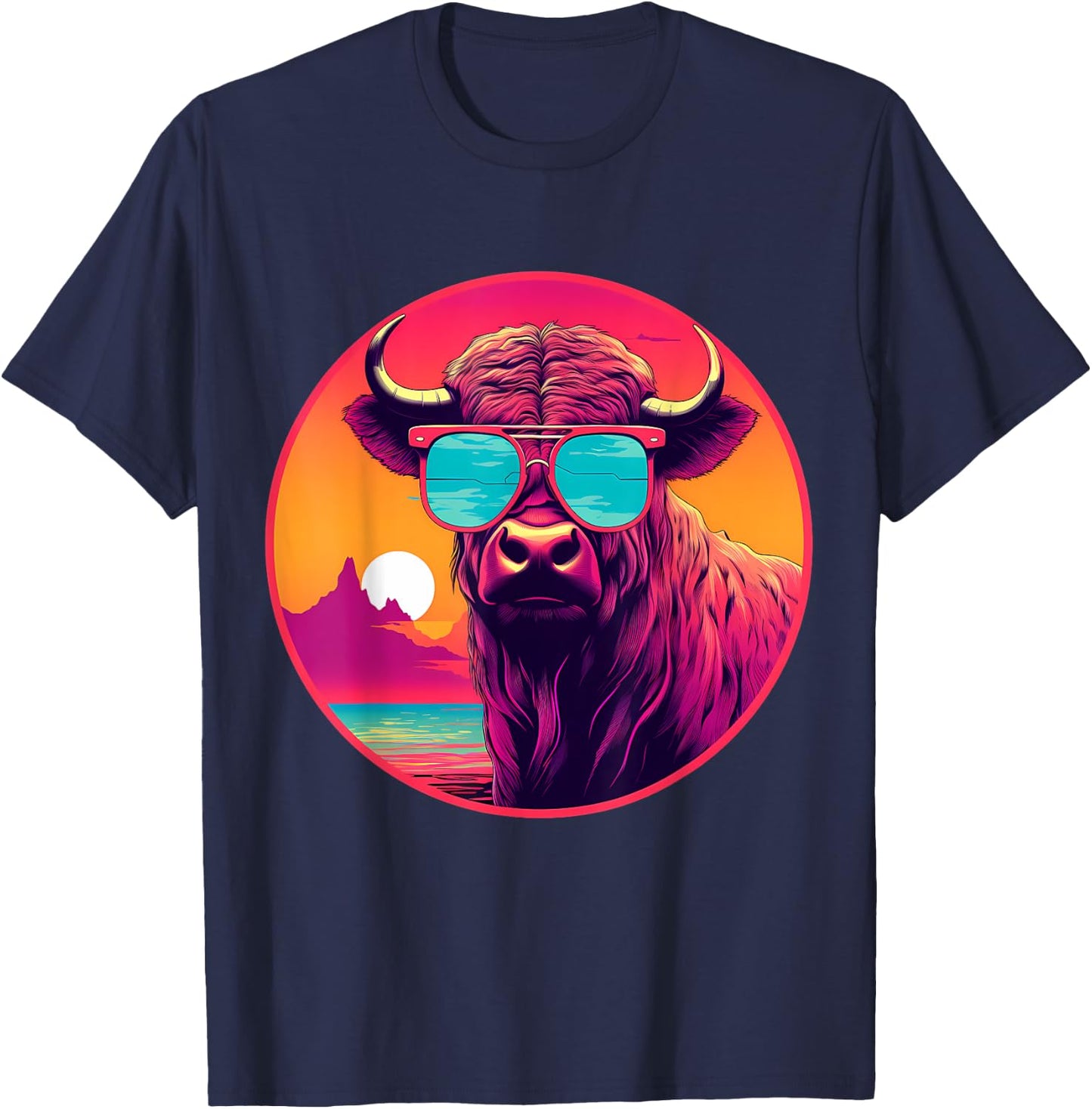 Buffalo Colorful Motif Sunglasses Bison Nature Artwork T-Shirt - T-Shirt | Navy
