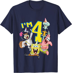 SpongeBob SquarePants 4th Birthday Today I'm 4 Kids , gray T-Shirt - T-Shirt | Navy