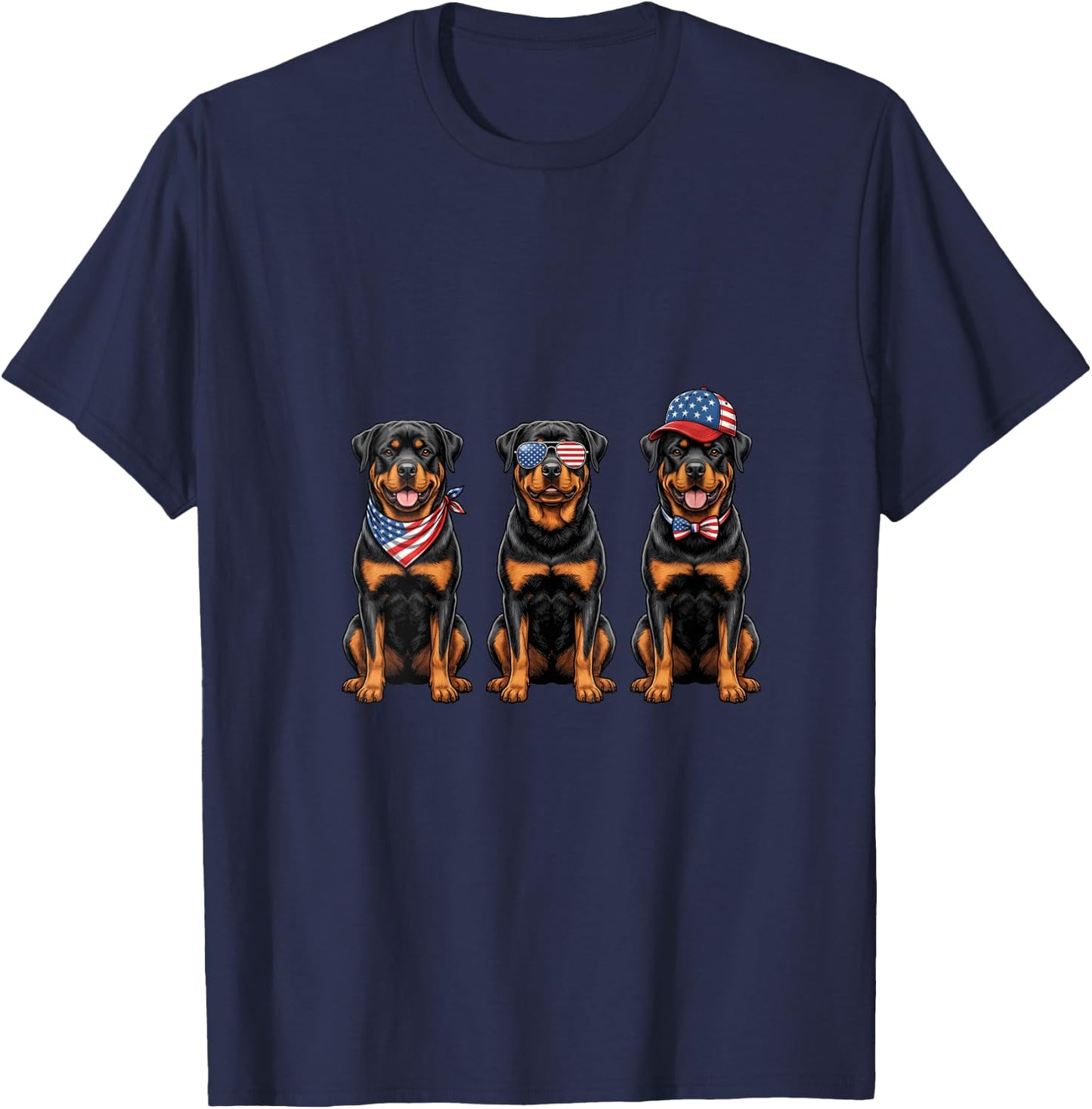 Women's Rottweiler 4th of July US American Flag Rottie Dog Patriotic V-Neck T-Shirt - T-Shirt | Navy