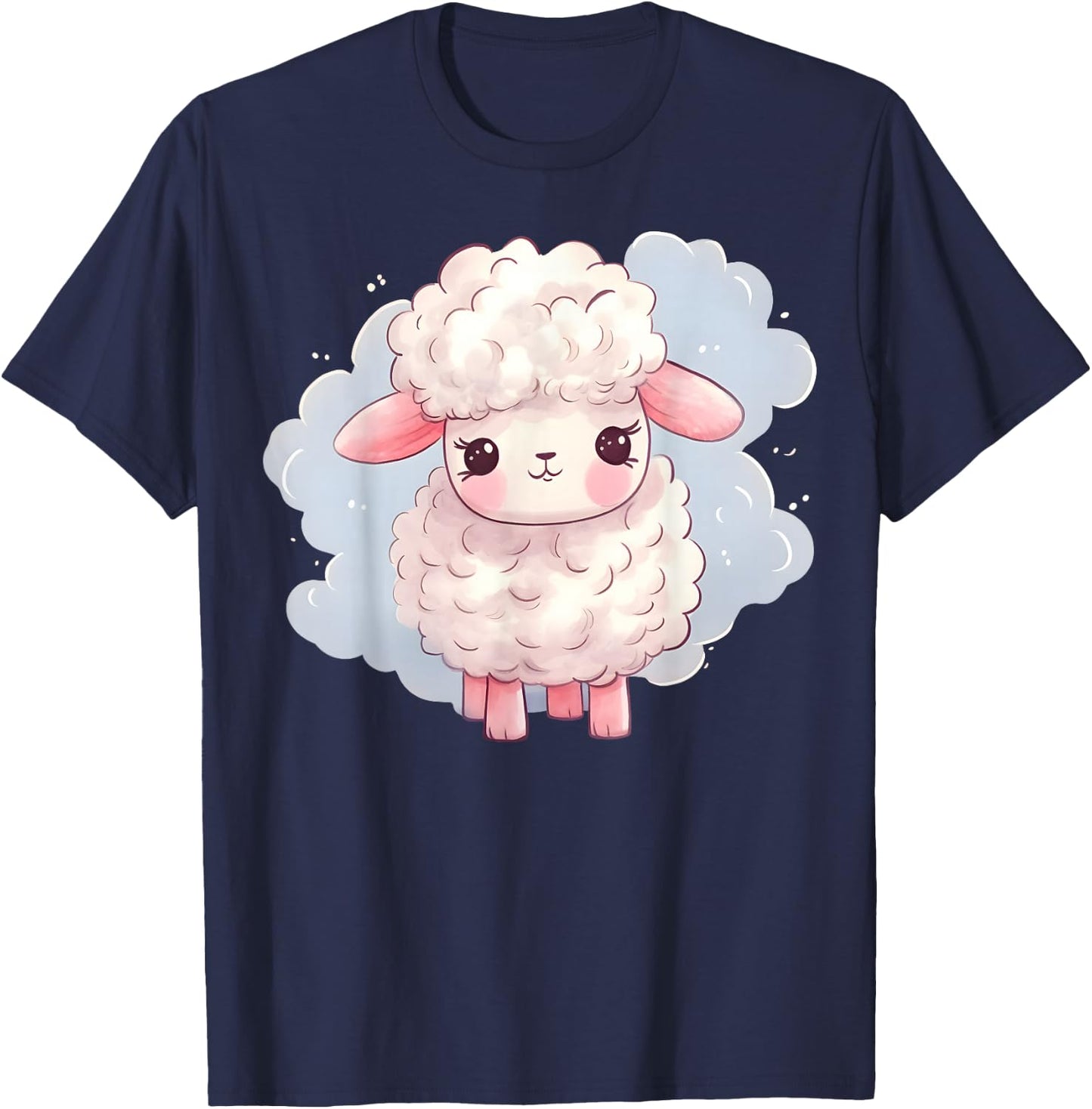 Lamb Sheep Kawaii Cute Pink Baby Farm Animal Pastel Clouds T-Shirt - T-Shirt | Navy