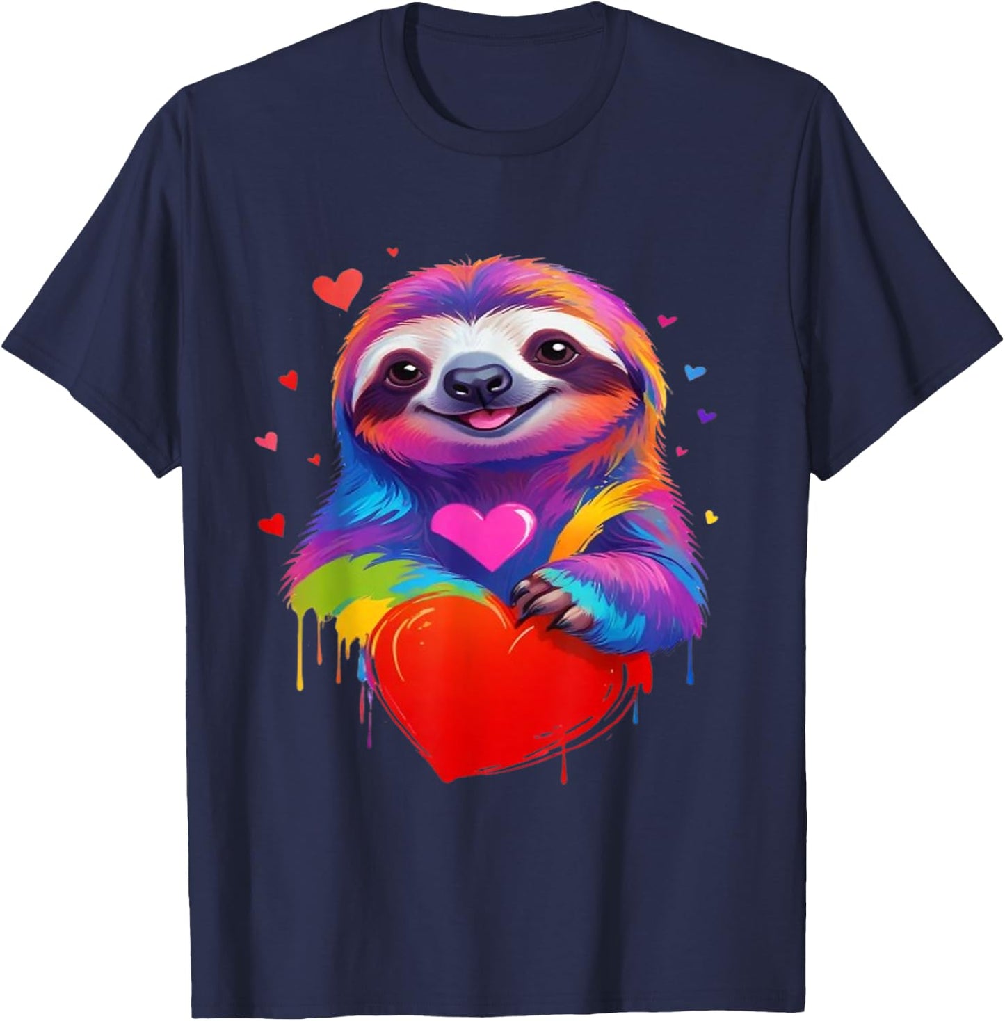 Lazy Shirt - Colorful Heart Shaped Graphic , Black, S T-Shirt - T-Shirt | Navy