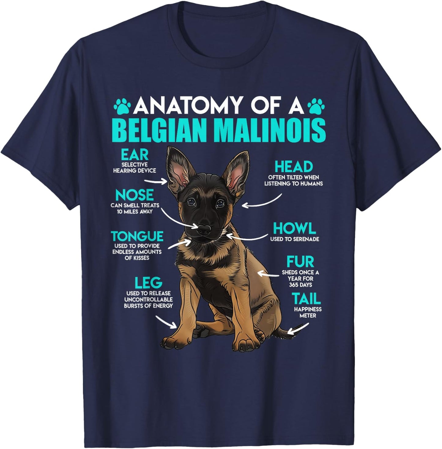ANATOMY OF A MALINOIS Belgian Shepherd Dog Owners T-Shirt - T-Shirt | Navy