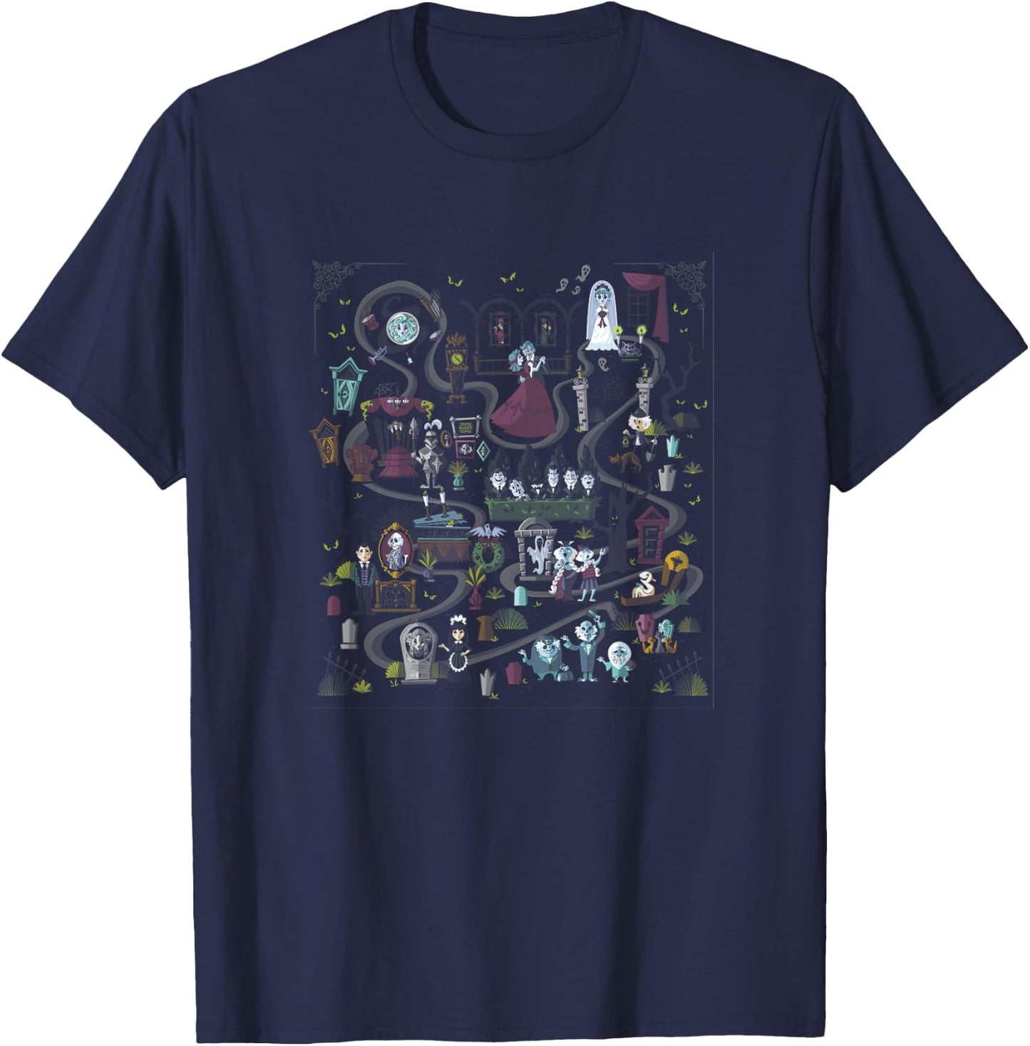 The Haunted Mansion Ride Animated Map Overview T-Shirt - T-Shirt | Navy
