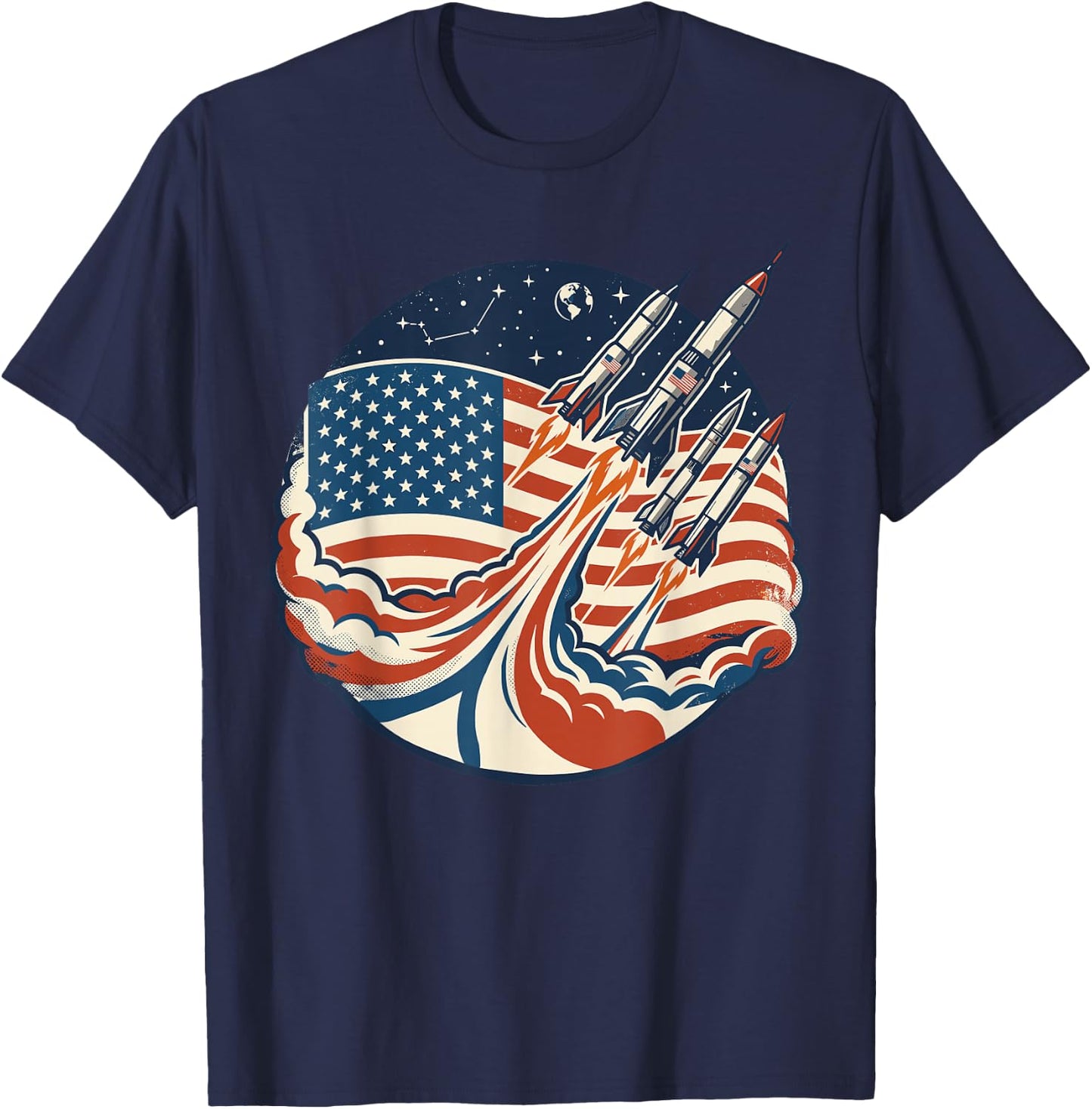Patriotic Shirts , Cool Space Rocket American Flag T-Shirt - T-Shirt | Navy