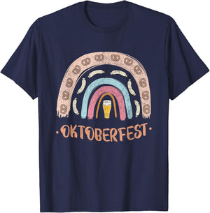 German Oktoberfest Sausage Pretzel Beer Vintage Rainbow T-Shirt - T-Shirt | Navy