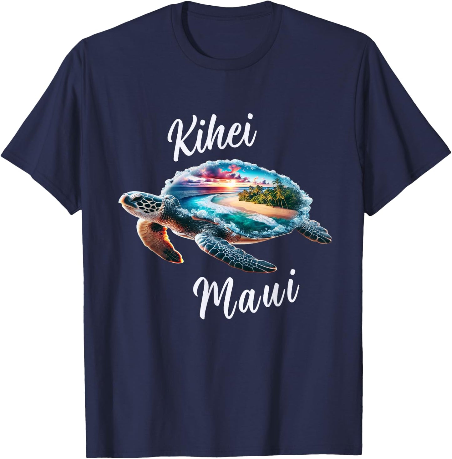 Kihei Maui Hawaii Beach on Sea Turtle T-Shirt - T-Shirt | Navy