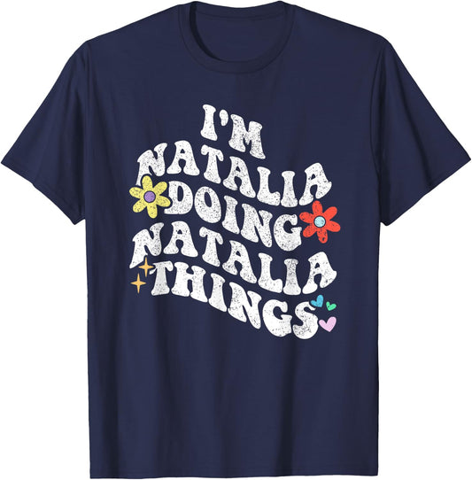 Retro Groovy Im NATALIA Doing NATALIA Things Funny Mother's T-Shirt - T-Shirt | Navy