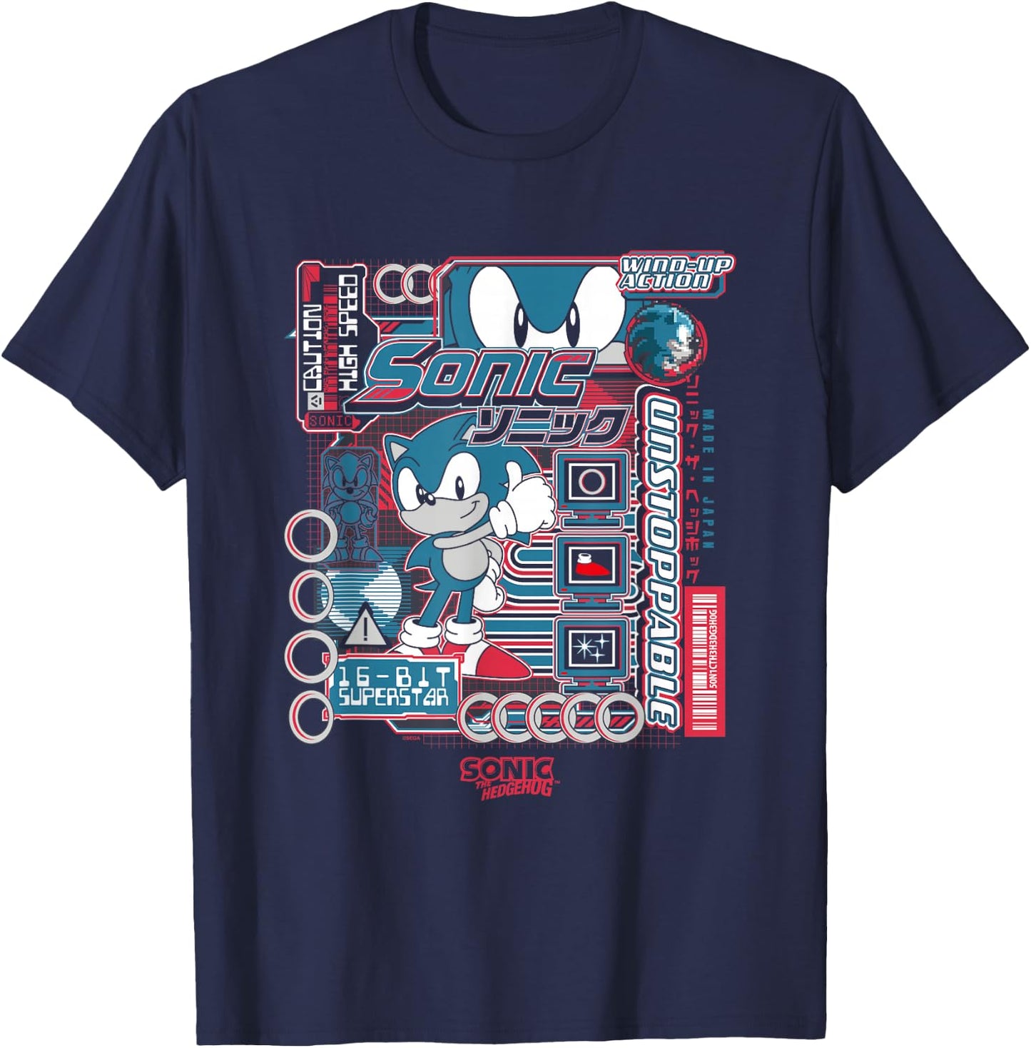 Sonic The Hedgehog Sonic Unstoppable Vintage Kanji Poster T-Shirt - T-Shirt | Navy