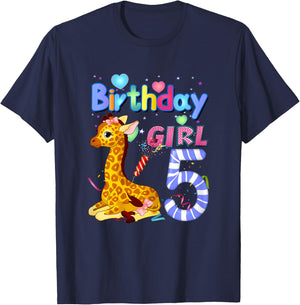Giraffe Birthday For Girl 5th Giraffe Birthday 5 Year Old) T-Shirt - T-Shirt | Navy