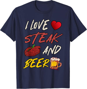 I Love Steak And Beer T-Shirt - T-Shirt | Navy