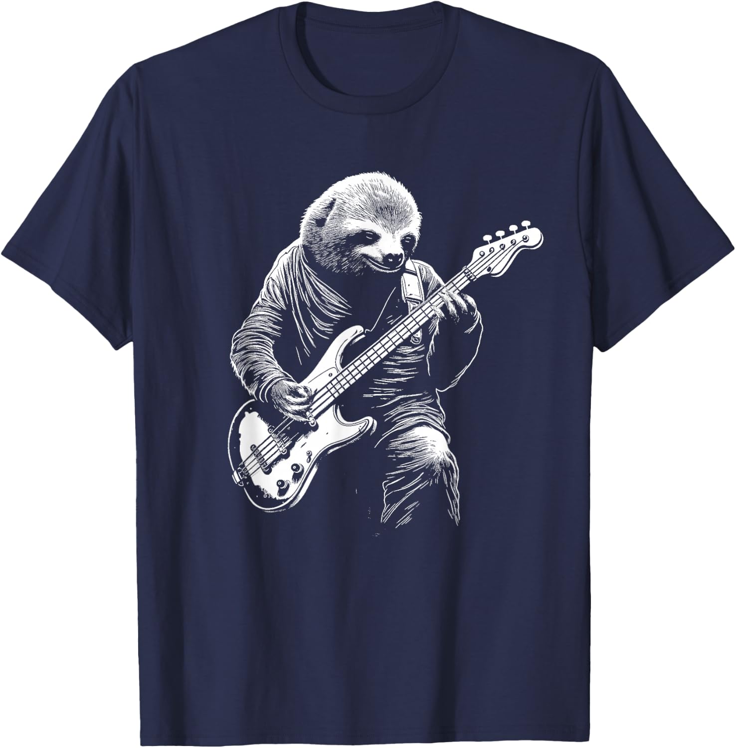 Sloth Playing Bass Guitar Funny Bass Player Bassist Sloth T-Shirt - T-Shirt | Navy
