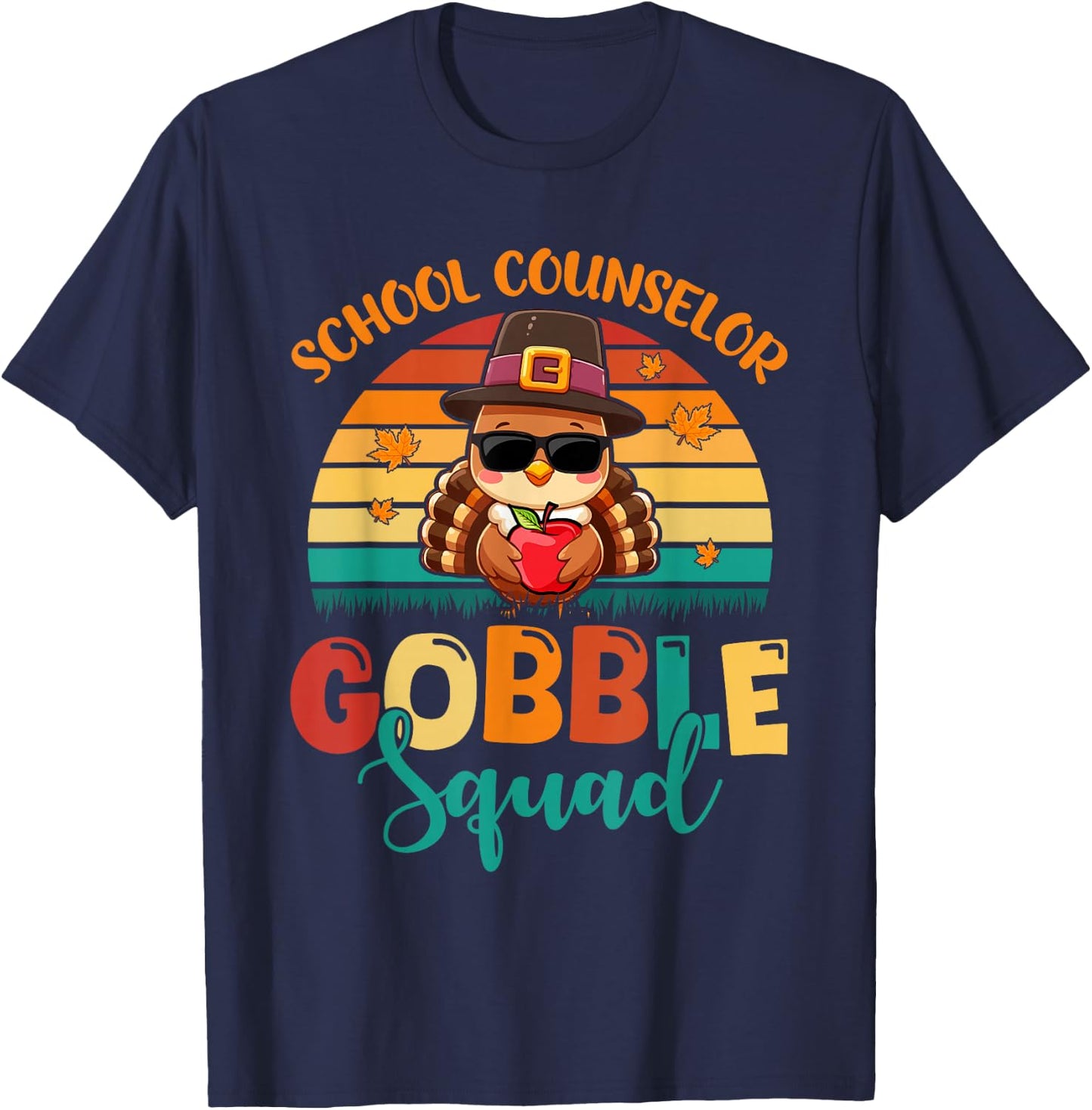 School Counselor Gobble Squad Thanksgiving Turkey Funny Job T-Shirt - T-Shirt | Navy