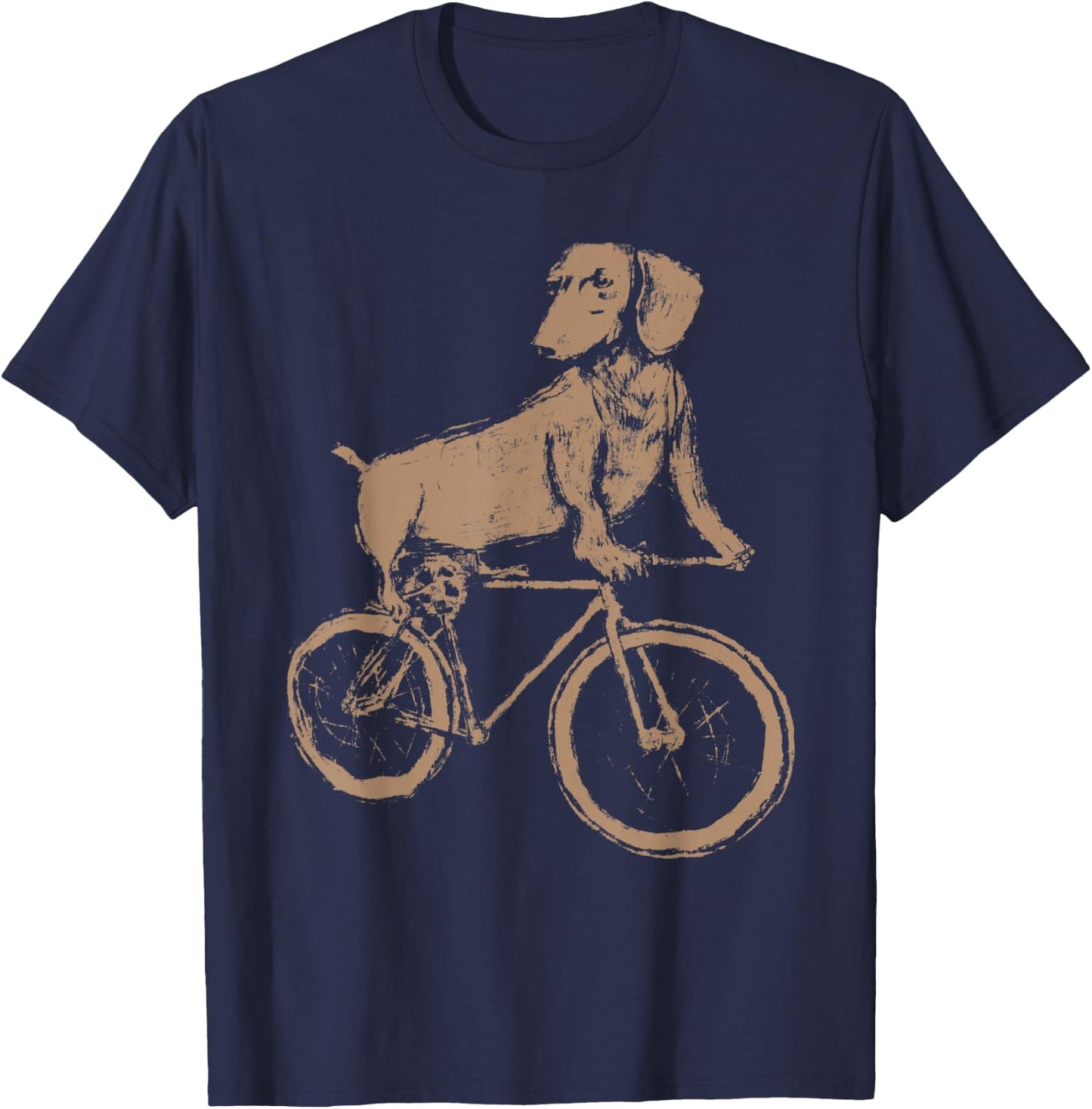 Dachshund on a Bicycle - Dachshund Riding A Bicycle T-Shirt - T-Shirt | Navy