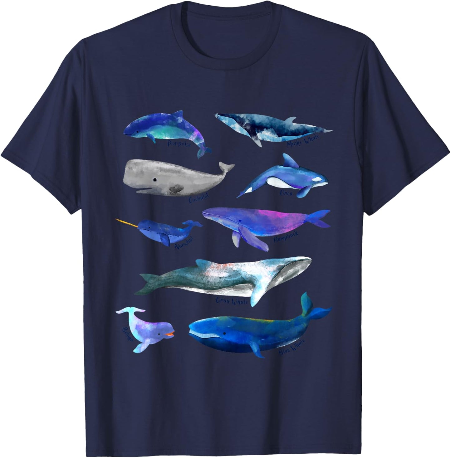 Whales Drawings - Whales Species T-Shirt - T-Shirt | Navy