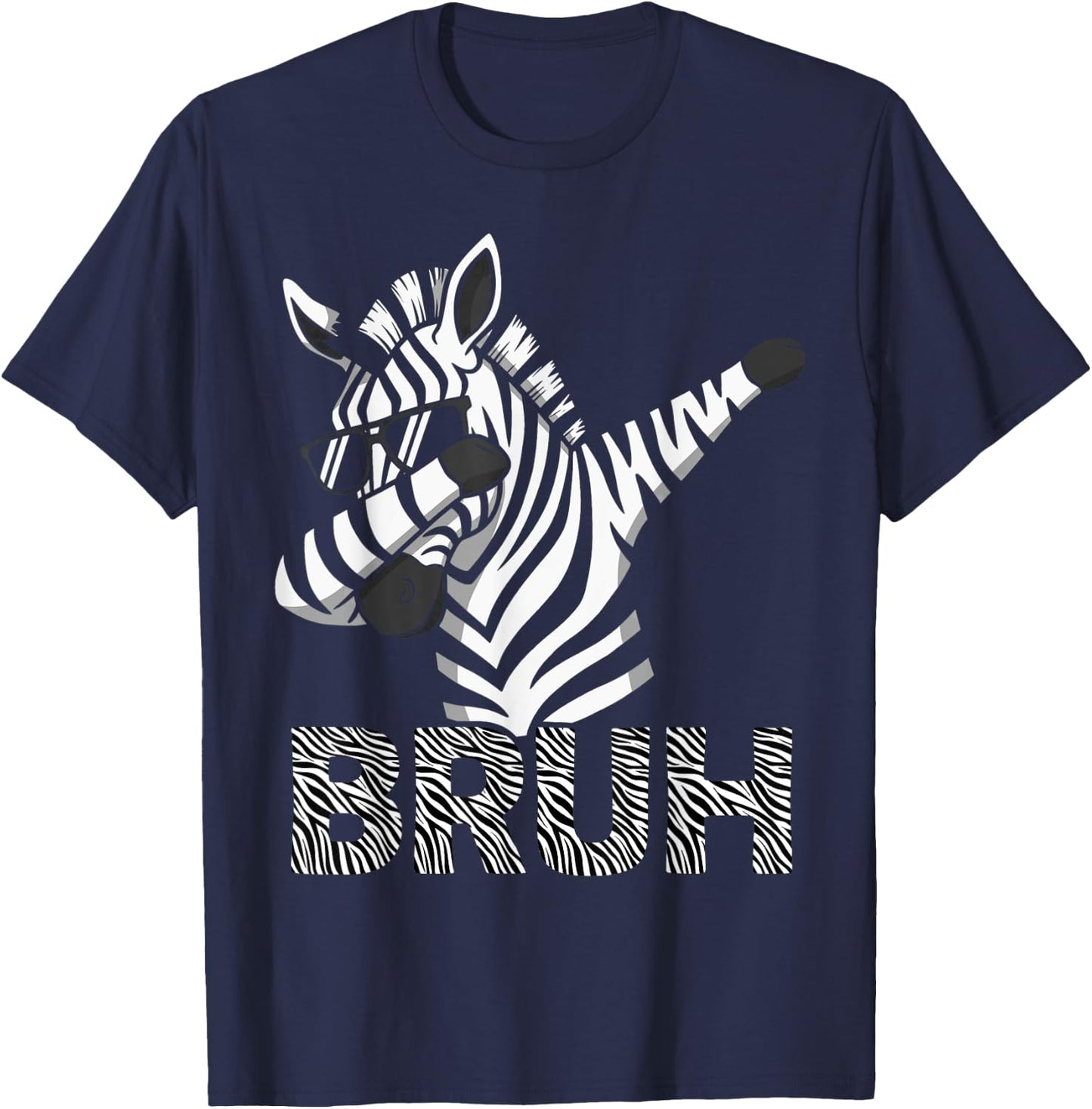 Funny Dabbing Zebra Shirt Boys Animal Print Zebra Bruh T-Shirt - T-Shirt | Navy