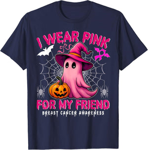 Breast Cancer Awareness I Wear Pink For My Friend Ghost T-Shirt - T-Shirt | Navy