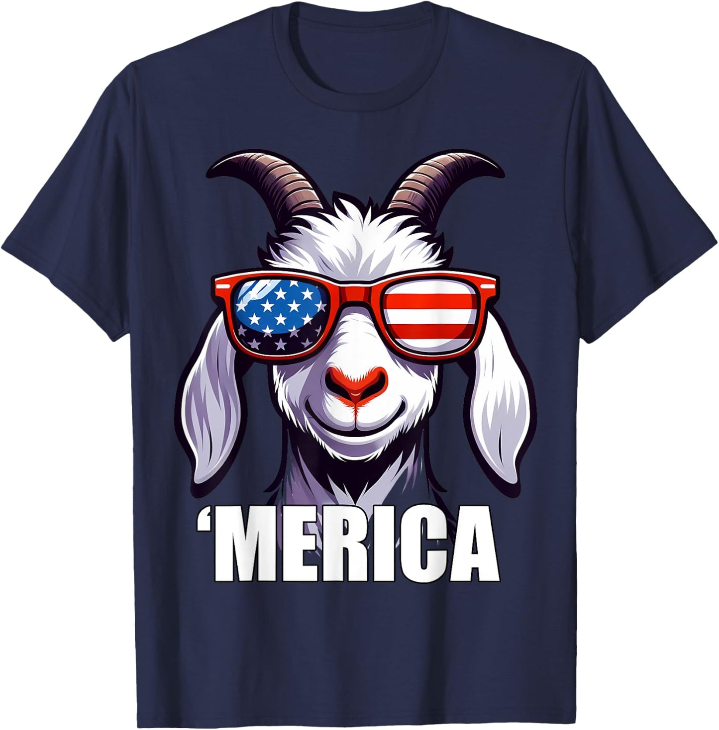 Merica Goat Funny American Patriotic USA 4th of July Animals T-Shirt - T-Shirt | Navy