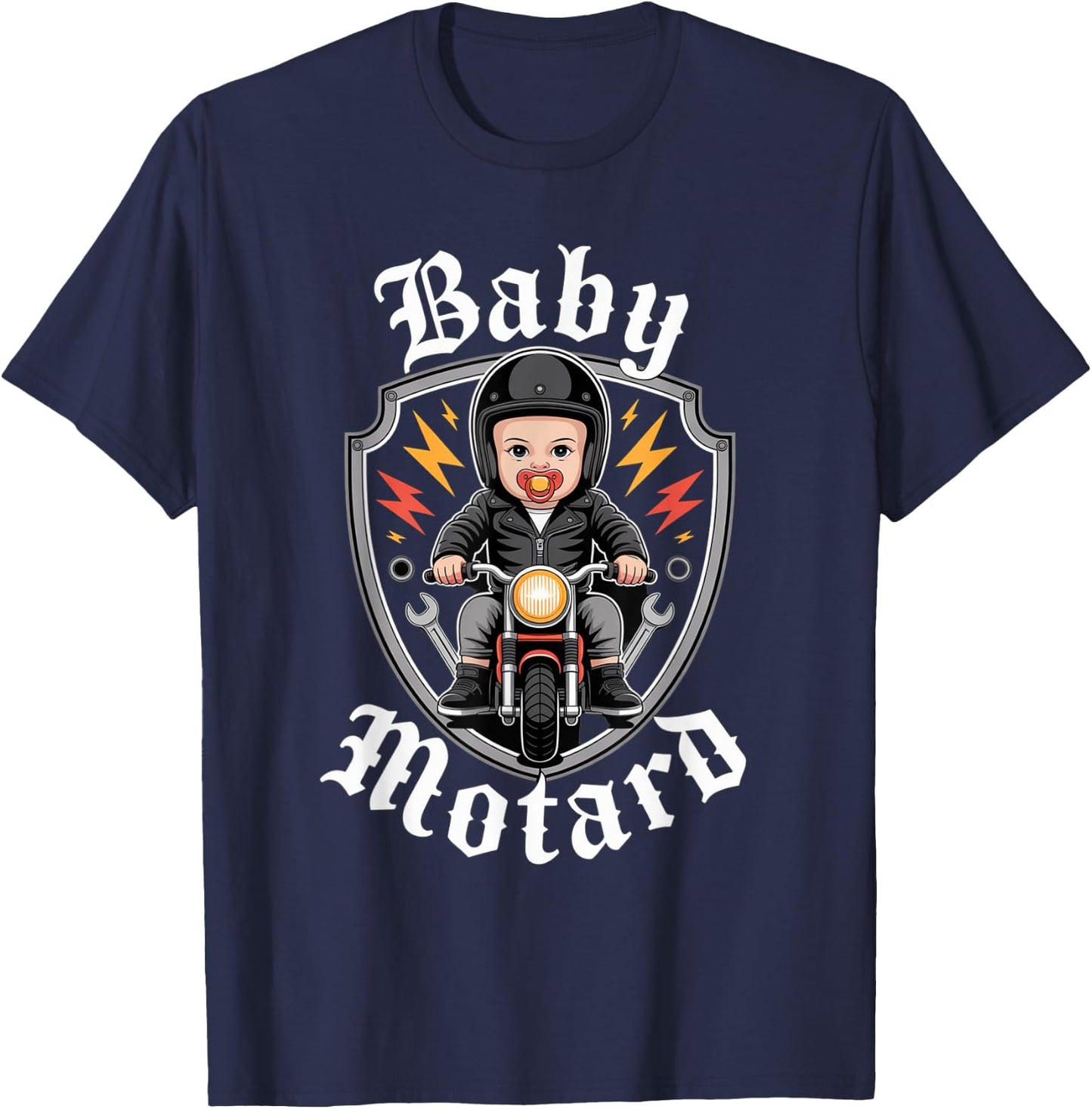 Baby Biker Gift Motorcycle for Young License Humour Biker , Black, S T-Shirt - T-Shirt | Navy