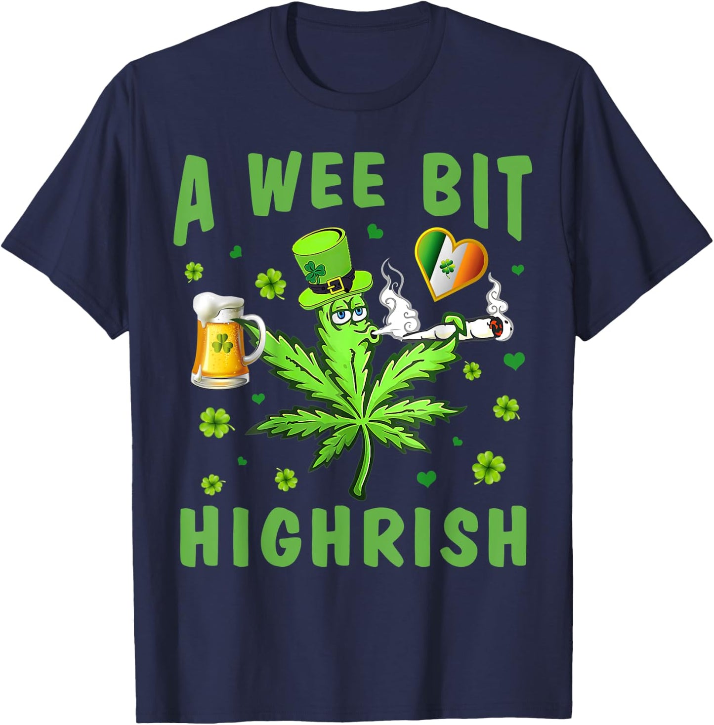 Funny St Patricks Day Weed Cannabis Beer Drinking Shamrocks T-Shirt - T-Shirt | Navy