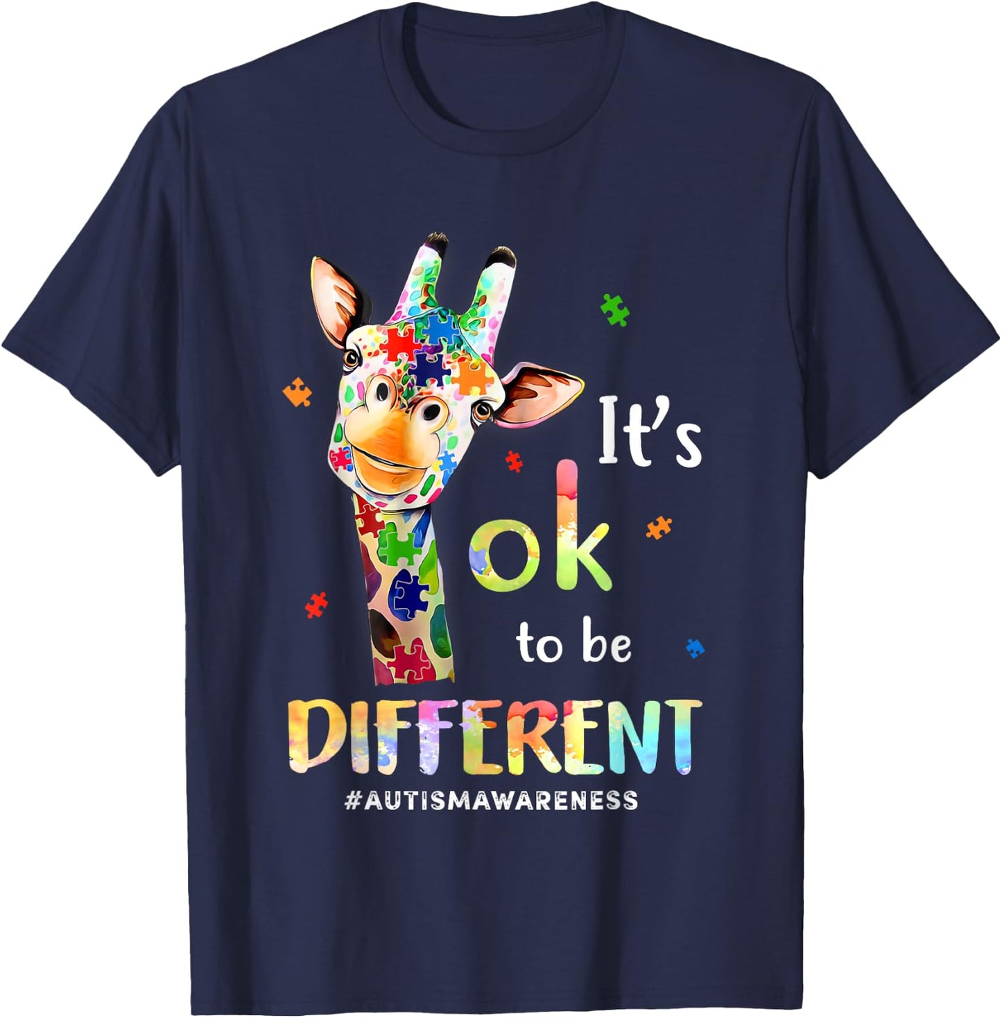 Its Ok To Be Different Autism Awareness Giraffe T-Shirt - T-Shirt | Navy