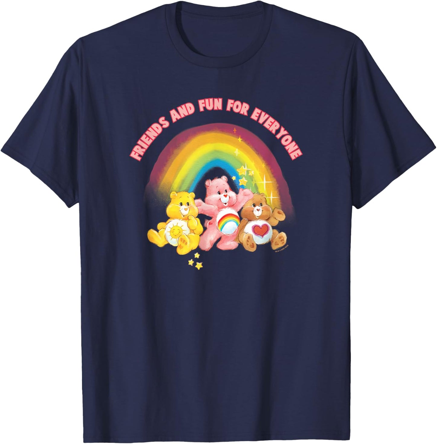 Care Bears Friends And Fun For Everyone Vintage Rainbow Logo , Black, S T-Shirt - T-Shirt | Navy