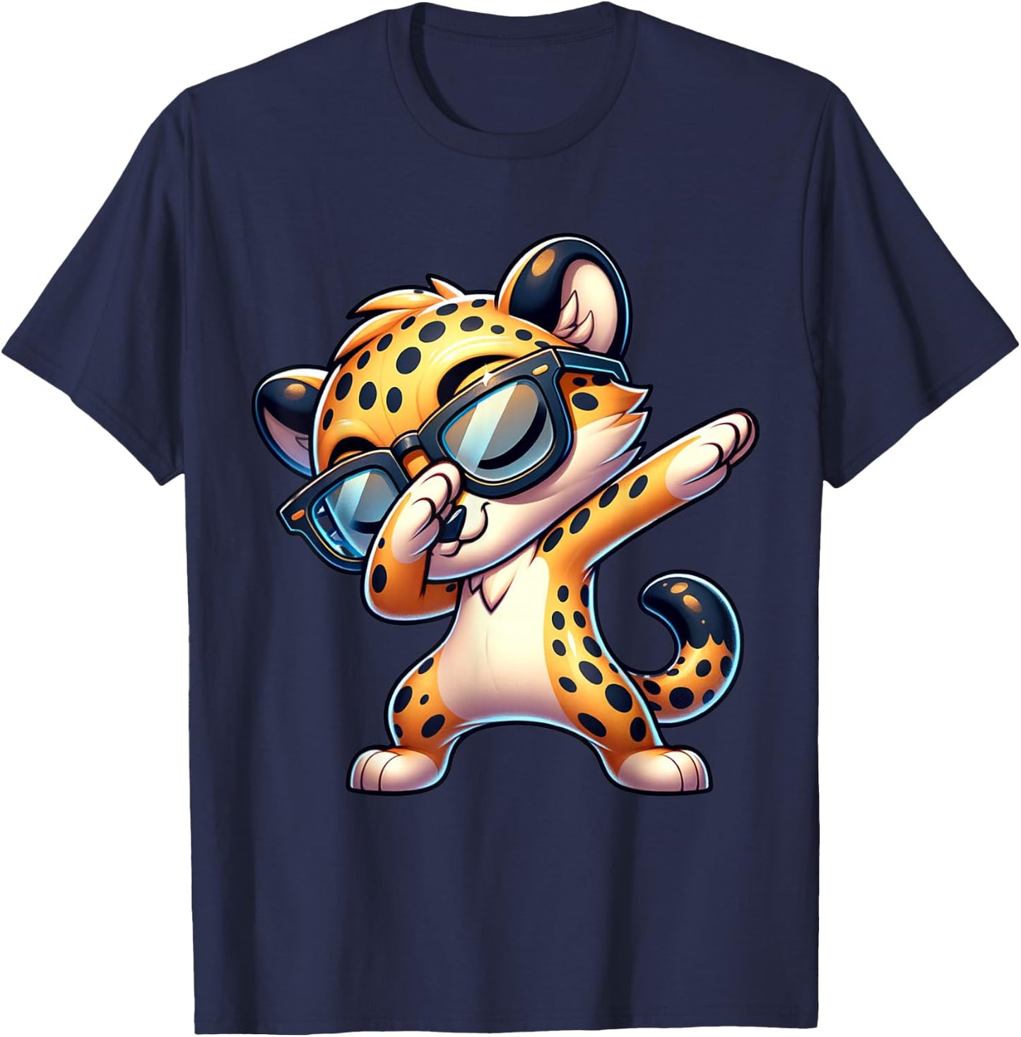 Dabbing Cheetah Sunglasses Cheetah Animal Colorful T-Shirt - T-Shirt | Navy