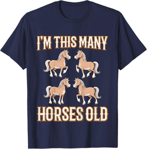 I'm This Many Horses Old Four Years Old Kids 4th Birthday T-Shirt - T-Shirt | Navy