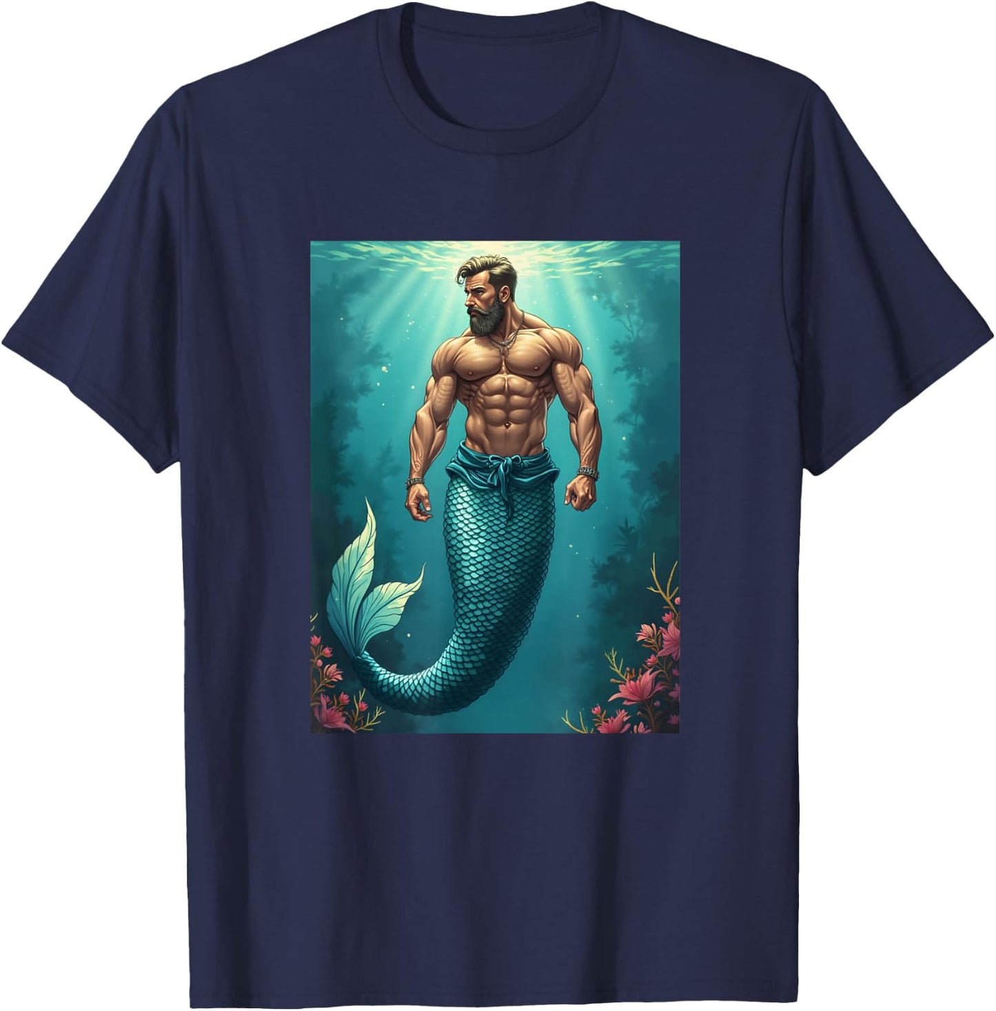 LGBTQ Transgender Gay Muscle Daddy Mermaid Gay Merman T-Shirt - T-Shirt | Navy