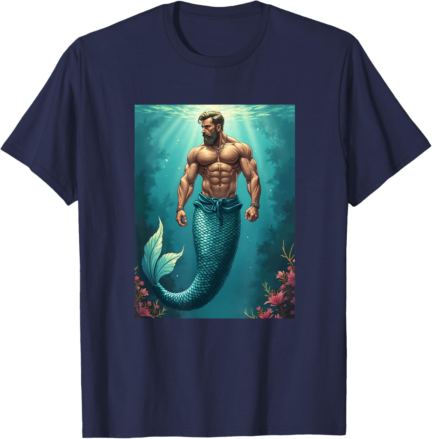 LGBTQ Transgender Gay Muscle Daddy Mermaid Gay Merman T-Shirt - T-Shirt | Navy
