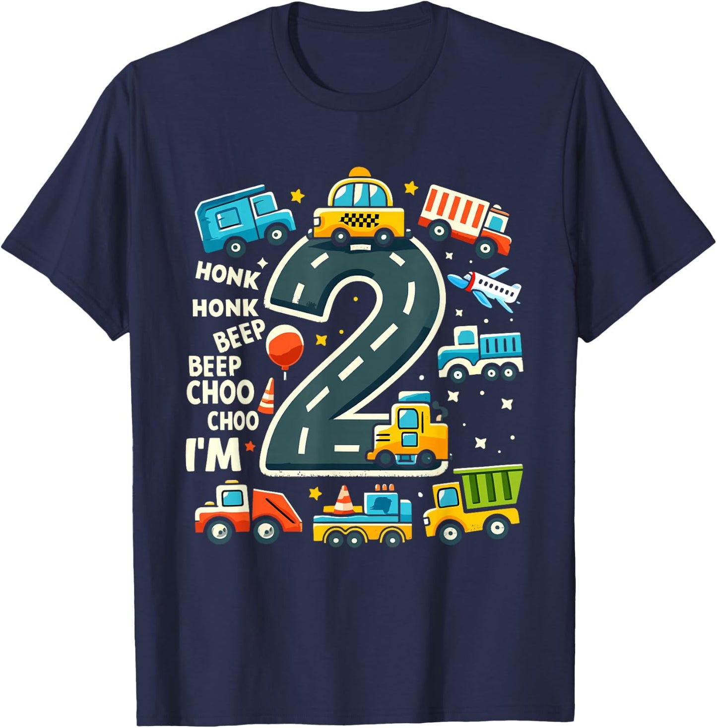 2 Year Old Birthday Boy Truck Car Transport , black T-Shirt - T-Shirt | Navy