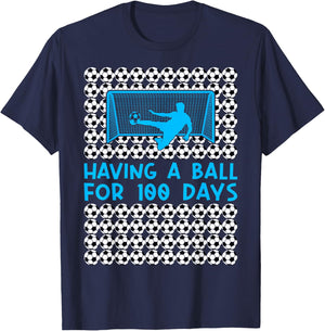100 Days Of School Soccer 100th Day Of School For Boys Kids T-Shirt - T-Shirt | Navy