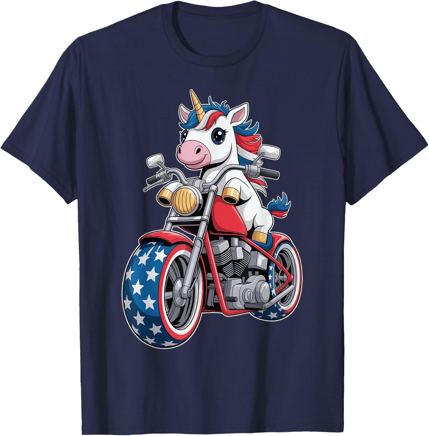 Kawaii Unicorn on Motorcycle T-Shirt - T-Shirt | Navy