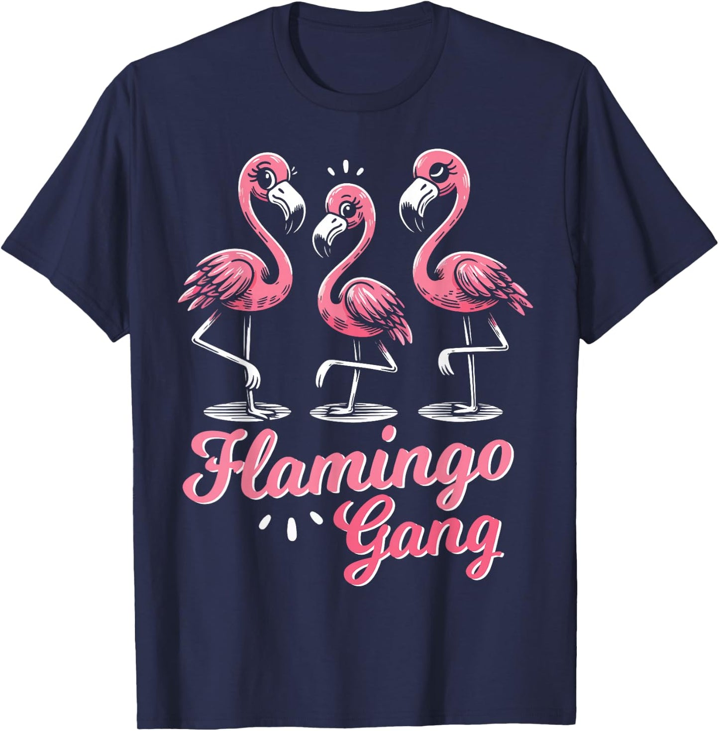 Flamingo Gang Funny Flamingo Holiday and JGA , black T-Shirt - T-Shirt | Navy