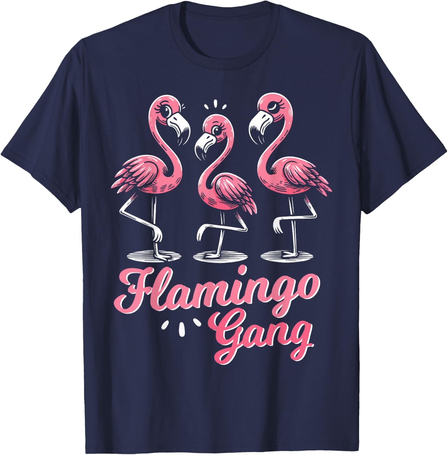 Flamingo Gang Funny Flamingo Holiday and JGA , black T-Shirt - T-Shirt | Navy