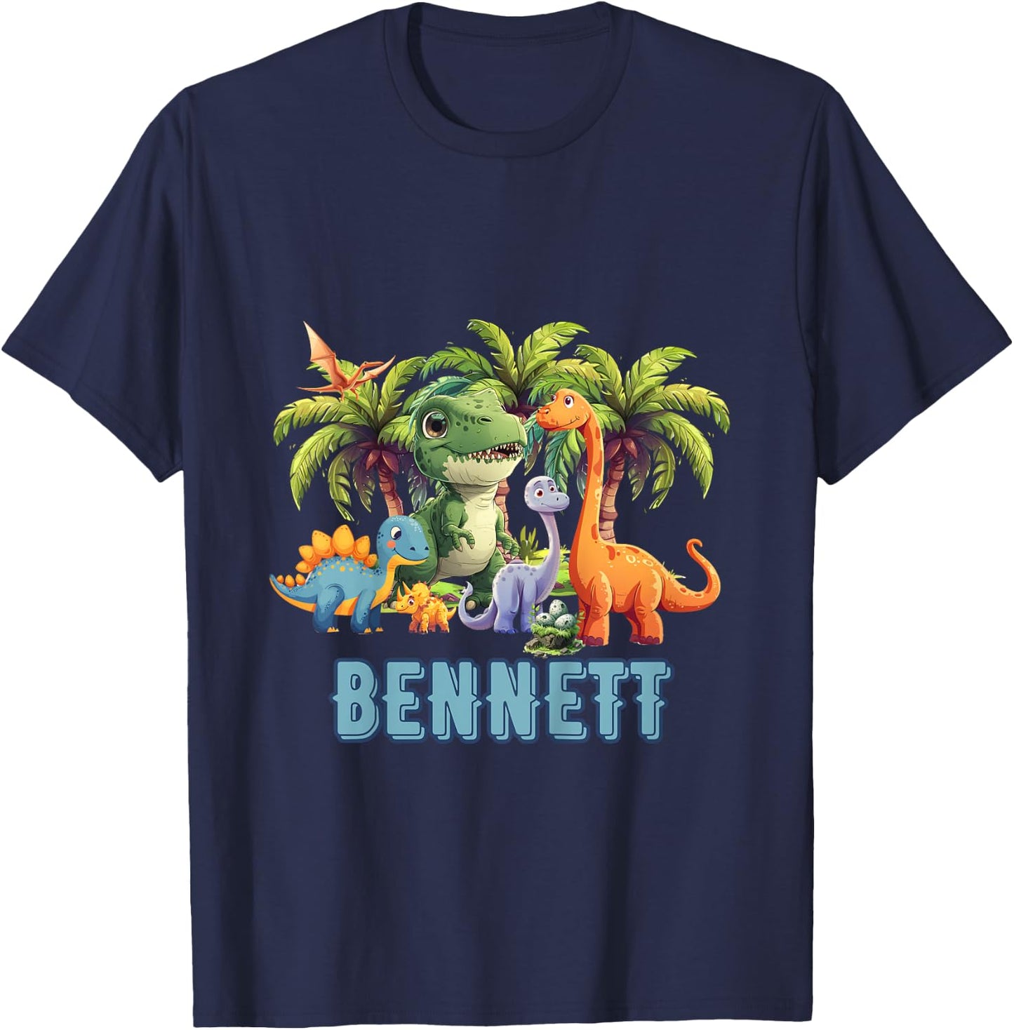 Kids Dinosaur Dino TRex Personalized BENNETT T-Shirt - T-Shirt | Navy