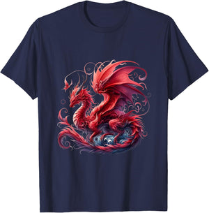 Flying Mythical Creature Cool Dragon Flame-Spewing Dragon T-Shirt - T-Shirt | Navy