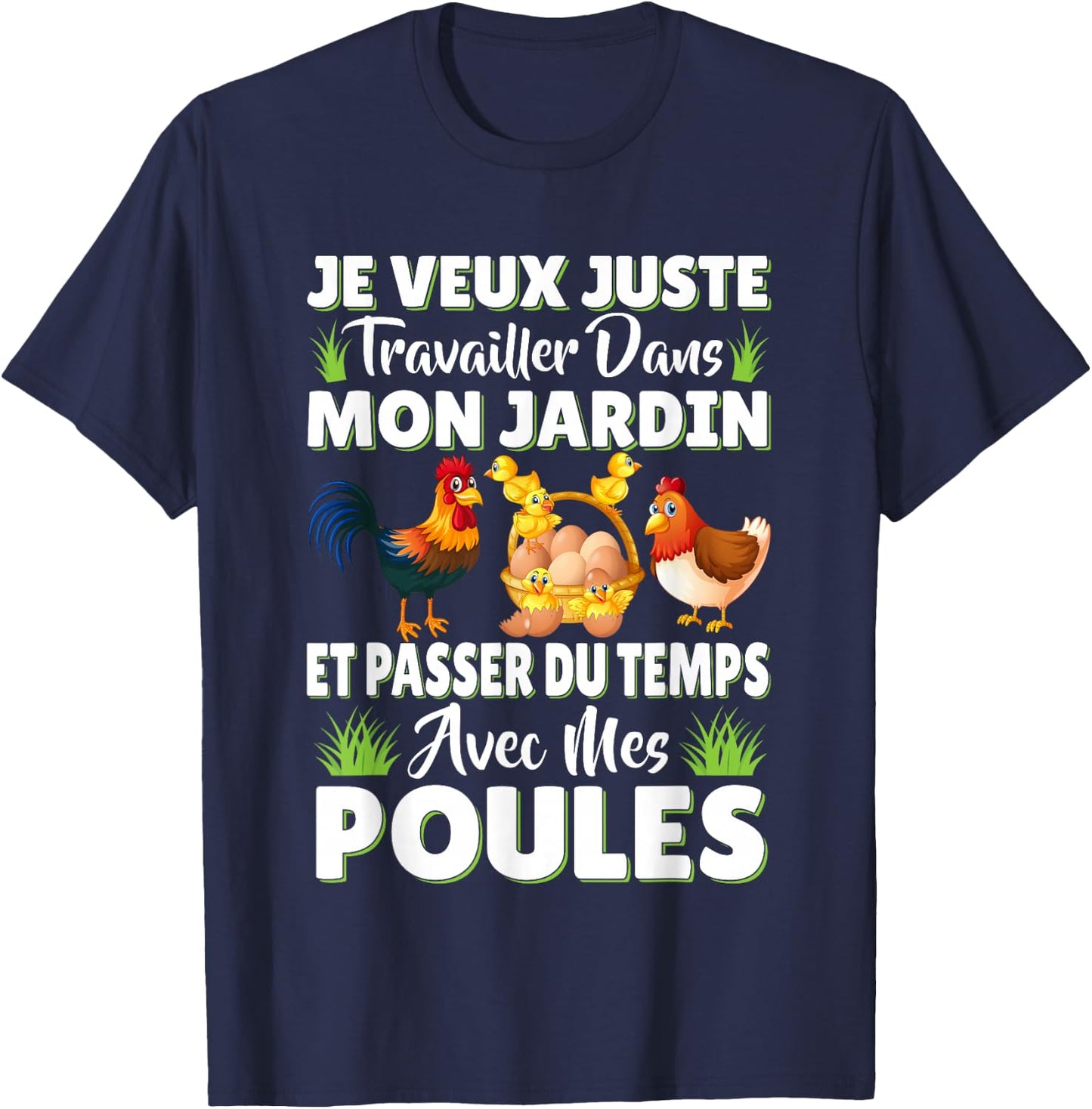 Garden and Hen Funny Gift Original Gardening , Black, S T-Shirt - T-Shirt | Navy