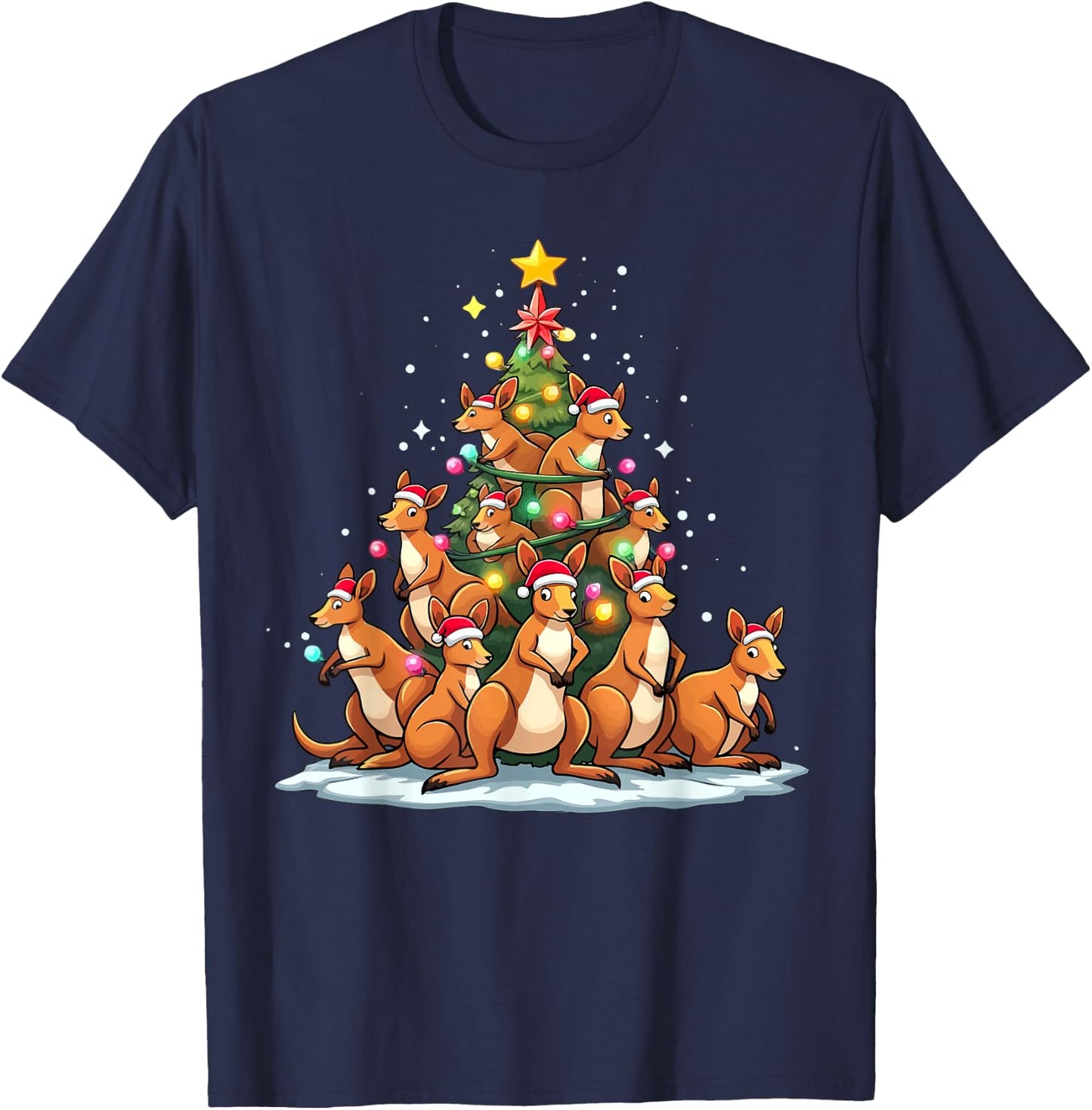 Kangaroo Christmas Tree Funny Roo Holiday Cute Kangaroo T-Shirt - T-Shirt | Navy