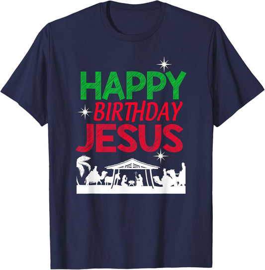 Happy Birthday Jesus Christian Christmas Religious Nativity T-Shirt - T-Shirt | Navy