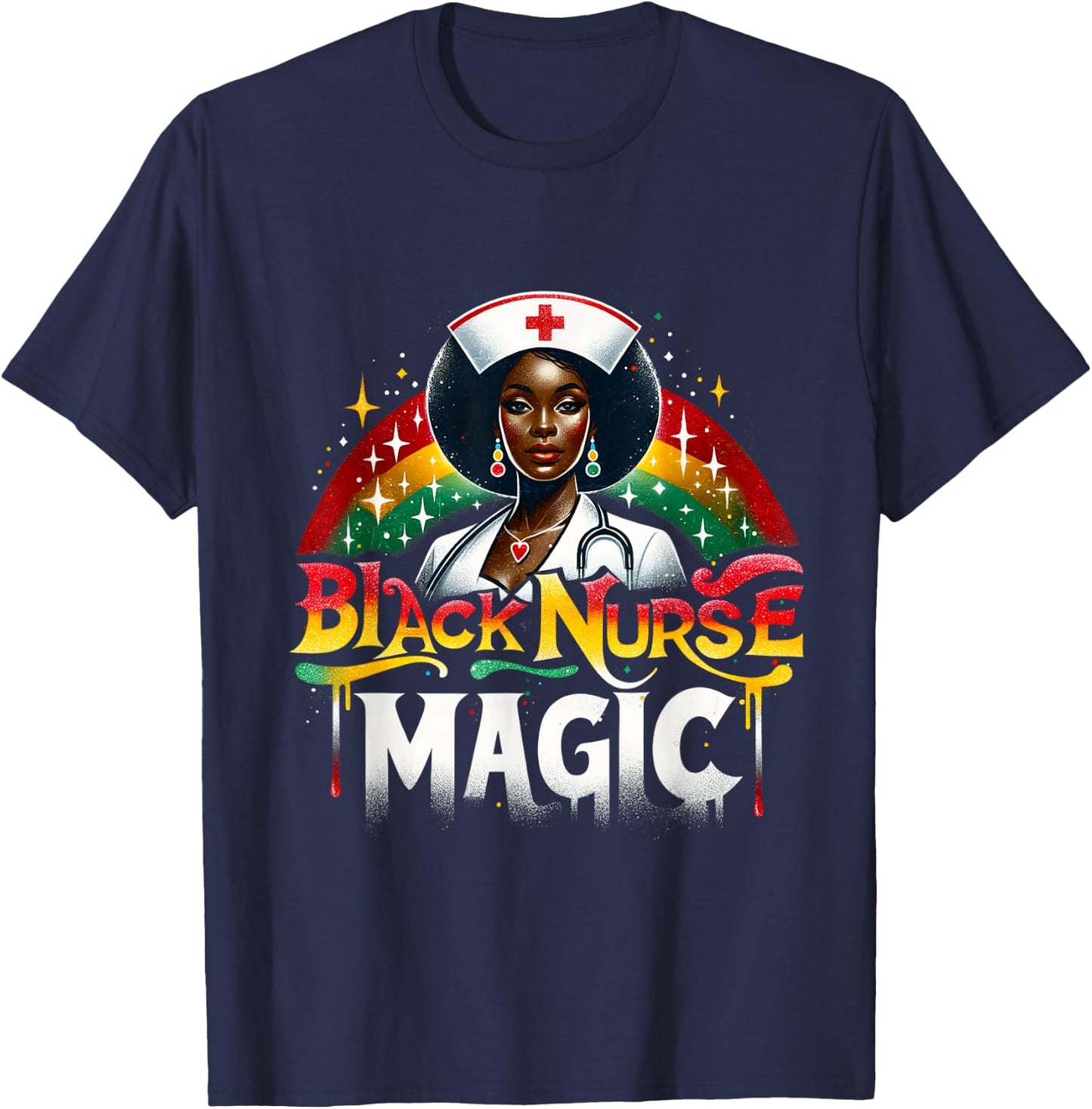 Black Nurse Afro Nurse Queen Black Women Magic Black History T-Shirt - T-Shirt | Navy