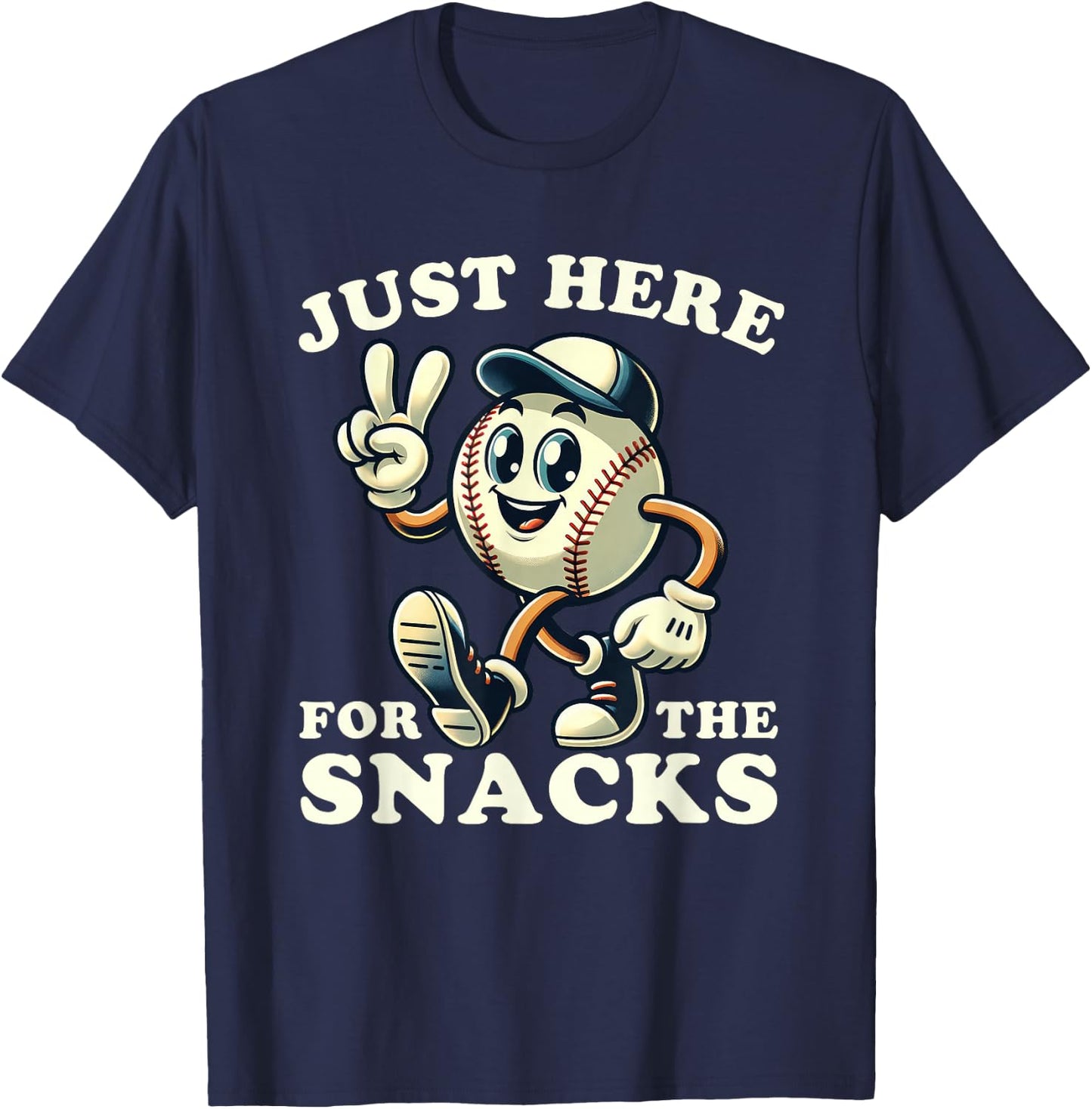 Baseball Just Here for the Snacks Funny Men Women Kids T-Shirt - T-Shirt | Navy