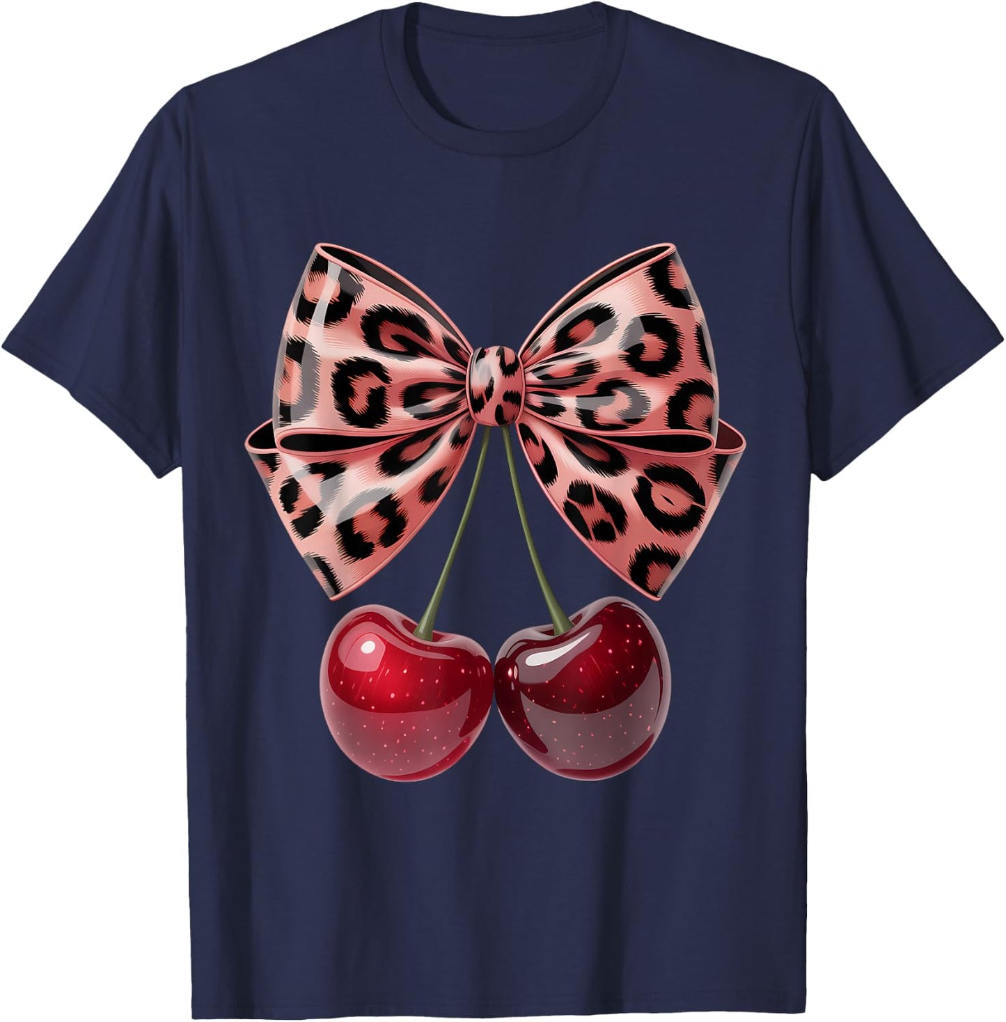 Cherry Bow Coquette Red Cherries Fruits T-Shirt - T-Shirt | Navy