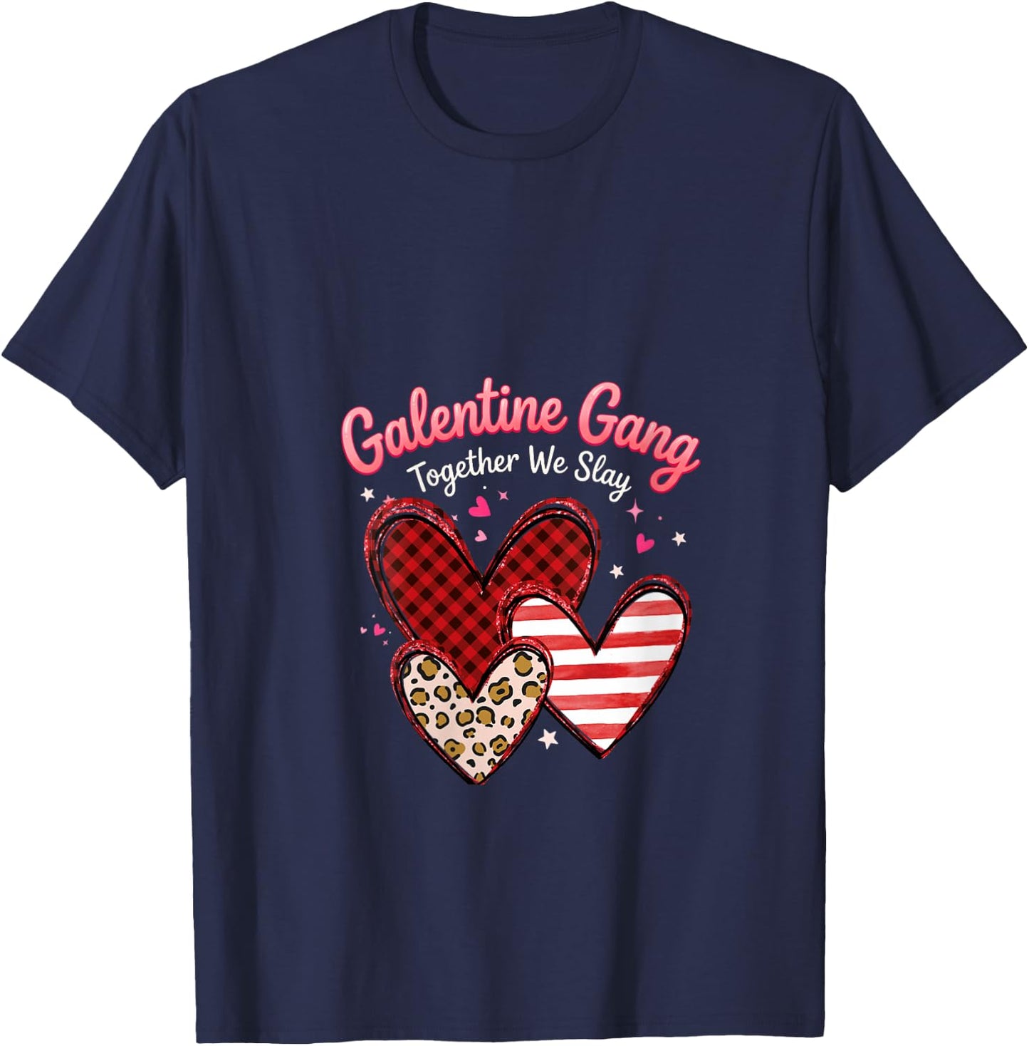 Women's Valentines Day Galentines Gang Hearts Valentine Women Girls V-Neck T-Shirt - T-Shirt | Navy