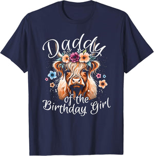 Daddy Of The Birthday Girl Highland Cow T-Shirt - T-Shirt | Navy