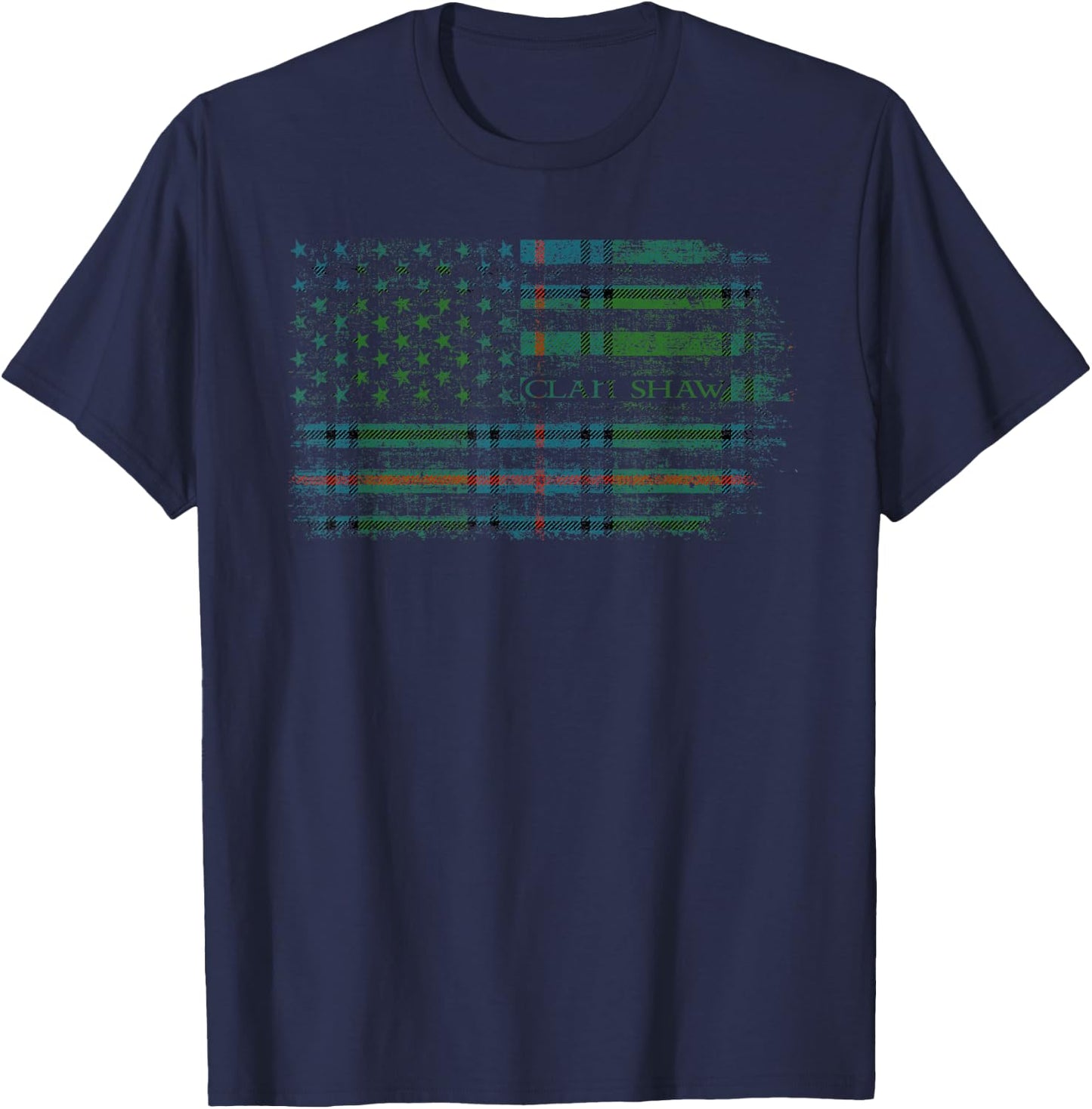 Clan Shaw Scottish tartan US flag kilt Scotland T-Shirt - T-Shirt | Navy